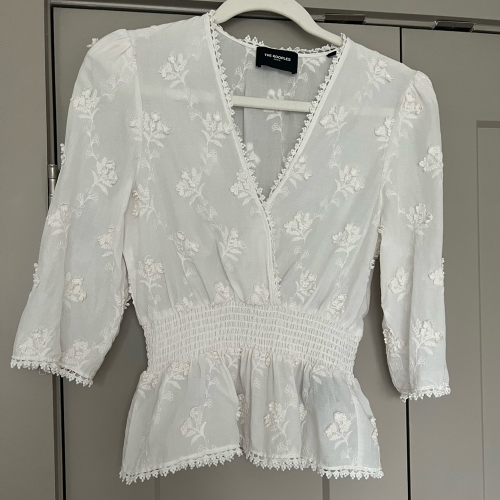 COPY - The Kooples White Embroidered V-neck Blouse Top